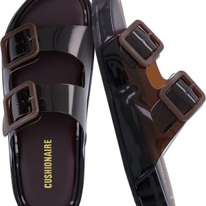 CUSHIONAIRE Pool Slides for Women Waterproof Double Buckle Adjustable Slip-On Womens Sandals for Beach Shower Casual Wear